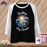 MyDesigns Physical Item Black/White / S Quilting My Escape - Dark ~ Raglan 3/4 Sleeve Tee