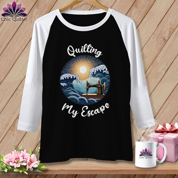 MyDesigns Physical Item Black/White / S Quilting My Escape - Dark ~ Raglan 3/4 Sleeve Tee