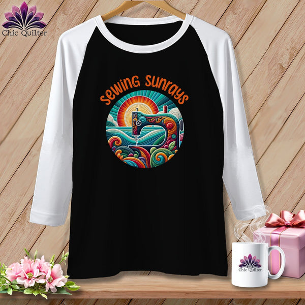 MyDesigns Physical Item Black/White / S Sewing Sunrays ~ Raglan 3/4 Sleeve Tee