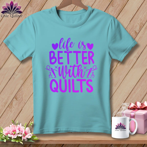 MyDesigns Physical Item Chalky Mint / S LIfe is Better with Quilts ~Premium Tee