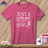 MyDesigns Physical Item Crunchberry / S Just a Woman Who Loves to Quilt ~Premium Tee