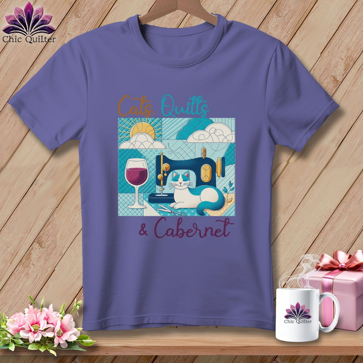 MyDesigns Physical Item Grape / S Cats Quilts and Cabernet ~ Premium Tee