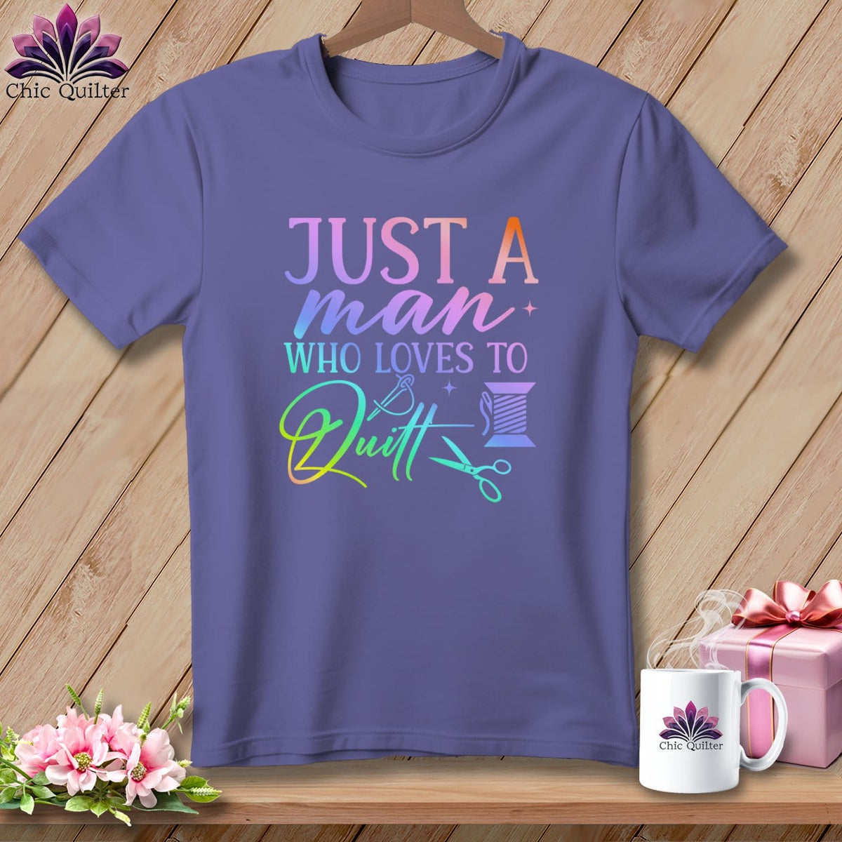 MyDesigns Physical Item Grape / S Just a Man Who Loves to Quilt ~Premium Tee