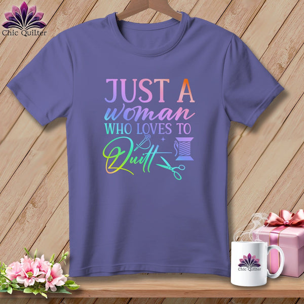 MyDesigns Physical Item Grape / S Just a Woman Who Loves to Quilt ~Premium Tee