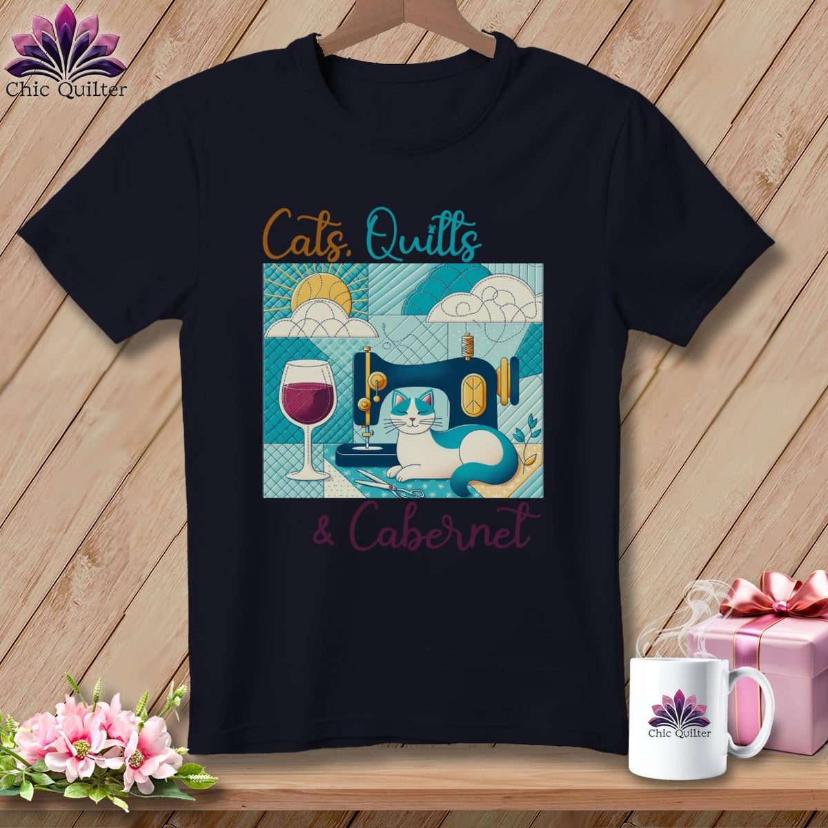 MyDesigns Physical Item Heather Navy / S Cats Quilts and Cabernet ~ SuperSoft Relaxed Fit Tee