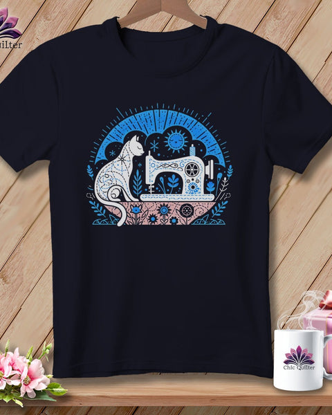 MyDesigns Physical Item Heather Navy / S Kitty Cat Quilts ~ SuperSoft Relaxed Fit Tee
