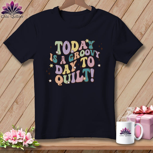 MyDesigns Physical Item Heather Navy / S Today is a Groovy Day to Quilt ~ SuperSoft Relaxed Fit Tee