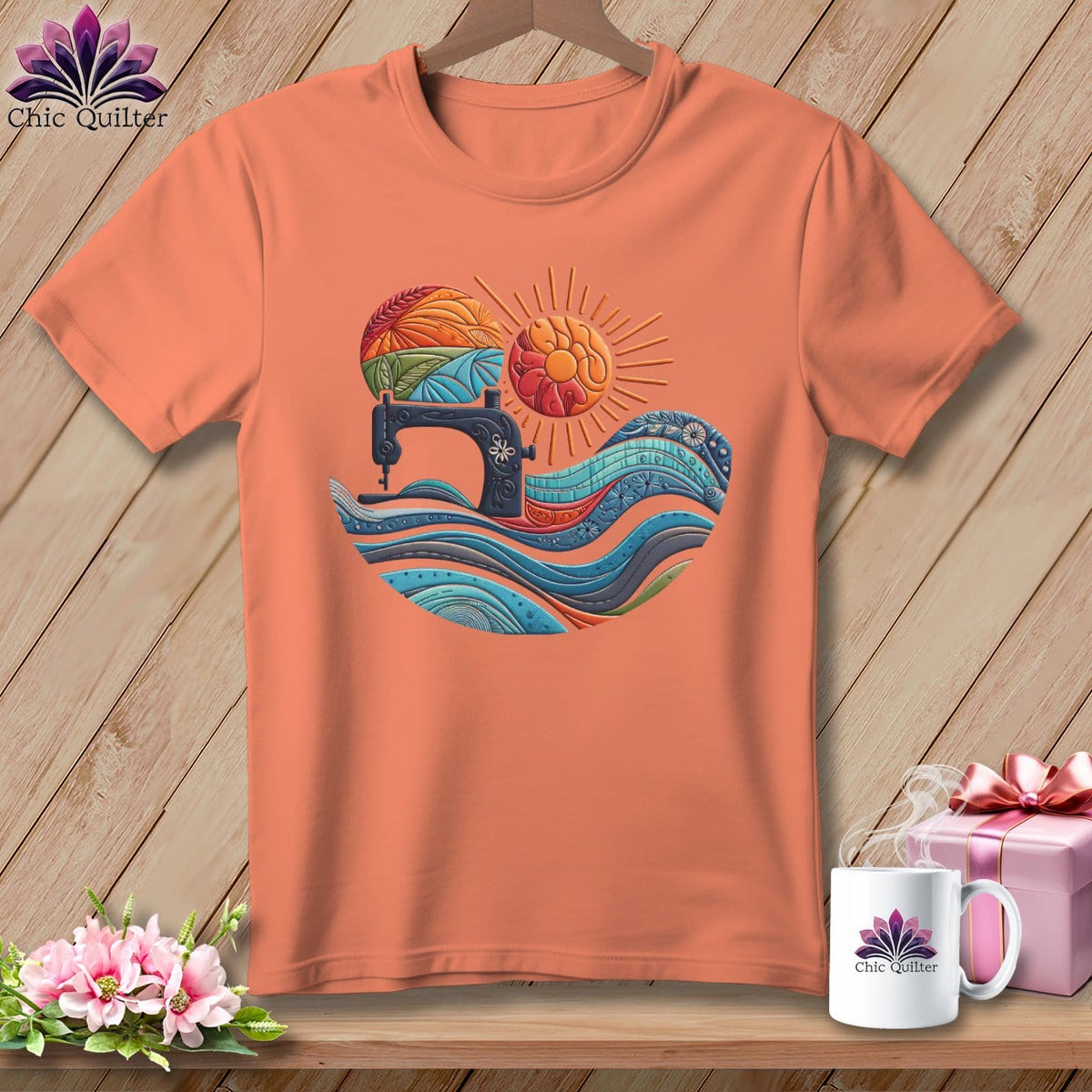 MyDesigns Physical Item Heather Sunset / S Quilting the Current ~ SuperSoft Relaxed Fit Tee