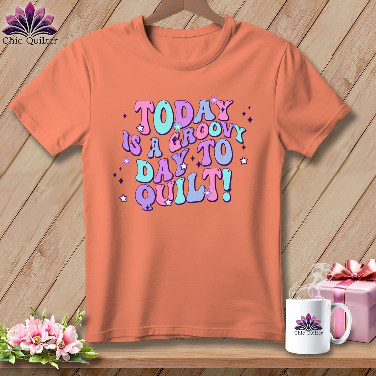 MyDesigns Physical Item Heather Sunset / S Today is a Groovy Day to Quilt ~ SuperSoft Relaxed Fit Tee