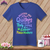 MyDesigns Physical Item Heather True Royal / S Blessed Are the Quilters For They Shall Be Called Piece Makers ~SuperSoft V-Neck Tee