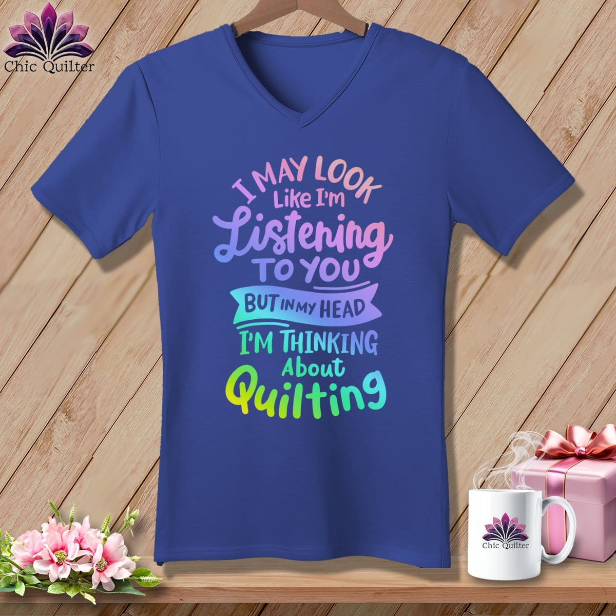 MyDesigns Physical Item Heather True Royal / S I May Look Like I'm LIstening ~SuperSoft V-Neck Tee