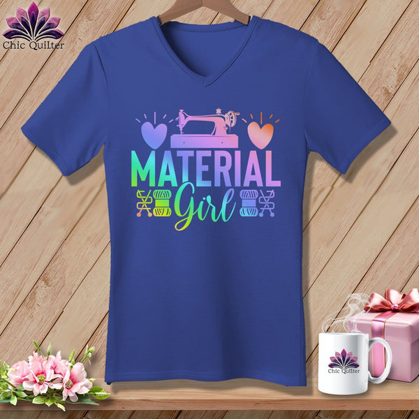 MyDesigns Physical Item Heather True Royal / S Material Girl ~SuperSoft V-Neck Tee