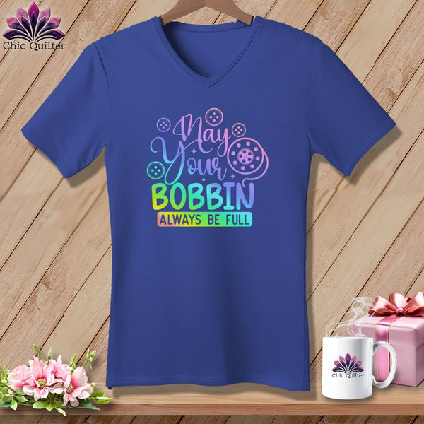 MyDesigns Physical Item Heather True Royal / S May Your Bobbin Always Be Full ~SuperSoft V-Neck Tee