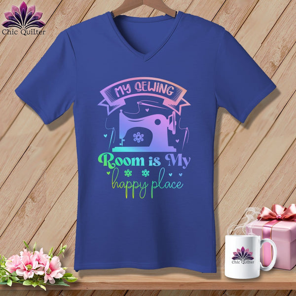 MyDesigns Physical Item Heather True Royal / S My Sewing Room Is My Happy Place ~SuperSoft V-Neck Tee