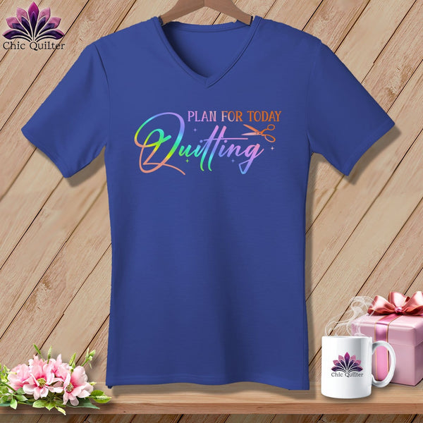 MyDesigns Physical Item Heather True Royal / S Plan for Today Quilting ~SuperSoft V-Neck Tee