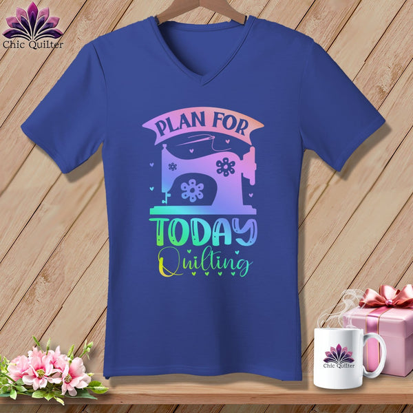 MyDesigns Physical Item Heather True Royal / S Plan For Today Quilting ~SuperSoft V-Neck Tee