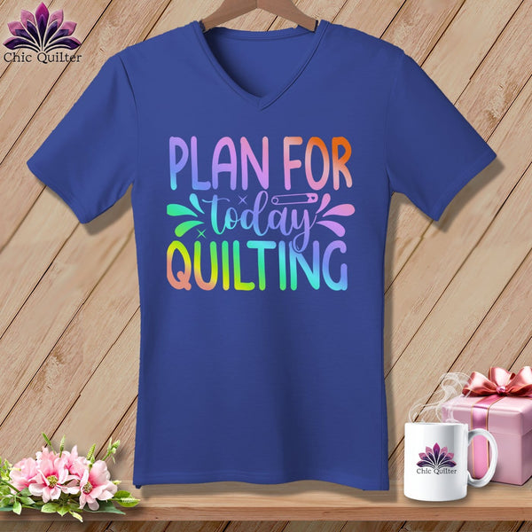 MyDesigns Physical Item Heather True Royal / S Plan for Today Quilting ~SuperSoft V-Neck Tee