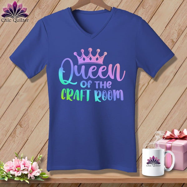 MyDesigns Physical Item Heather True Royal / S Queen of the Craft Room ~SuperSoft V-Neck Tee