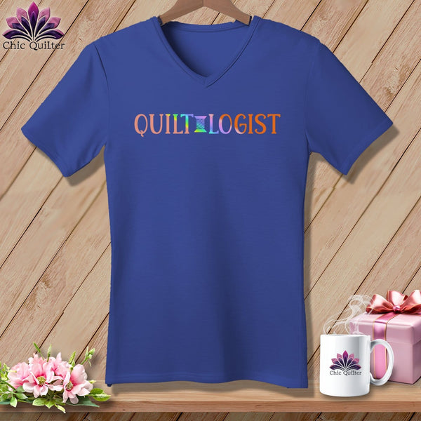 MyDesigns Physical Item Heather True Royal / S Quilt Logist ~SuperSoft V-Neck Tee