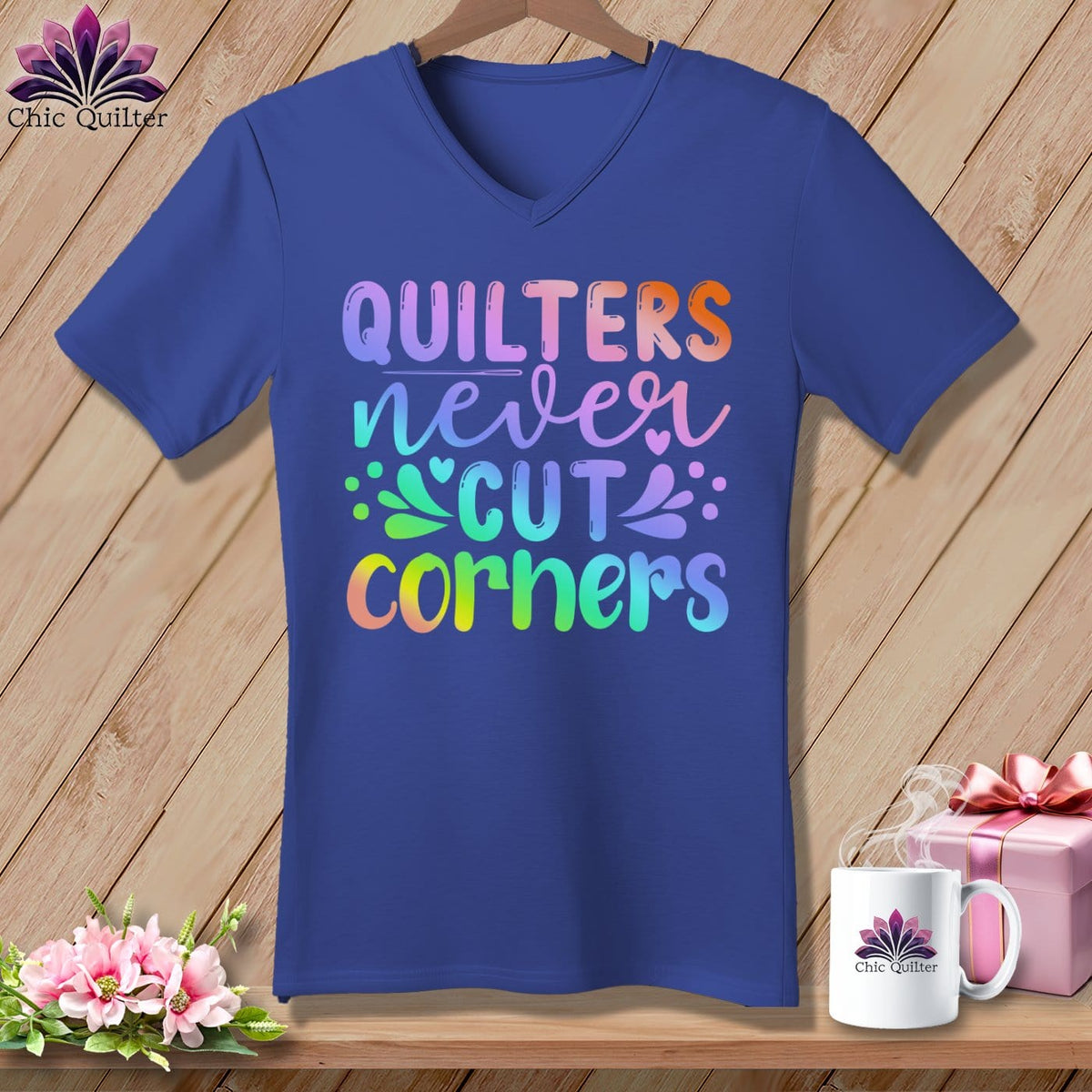 MyDesigns Physical Item Heather True Royal / S Quilters Never Cut Corners ~SuperSoft V-Neck Tee