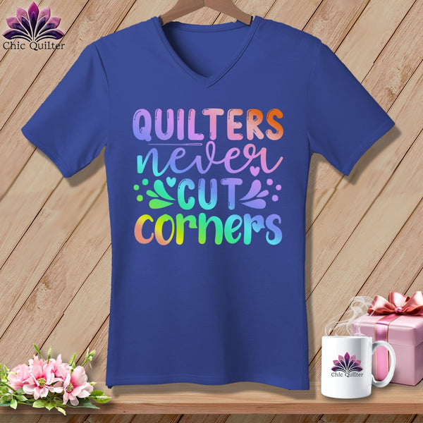 MyDesigns Physical Item Heather True Royal / S Quilters Never Cut Corners ~SuperSoft V-Neck Tee