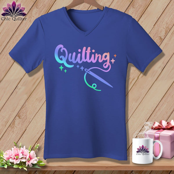 MyDesigns Physical Item Heather True Royal / S Quilting ~SuperSoft V-Neck Tee