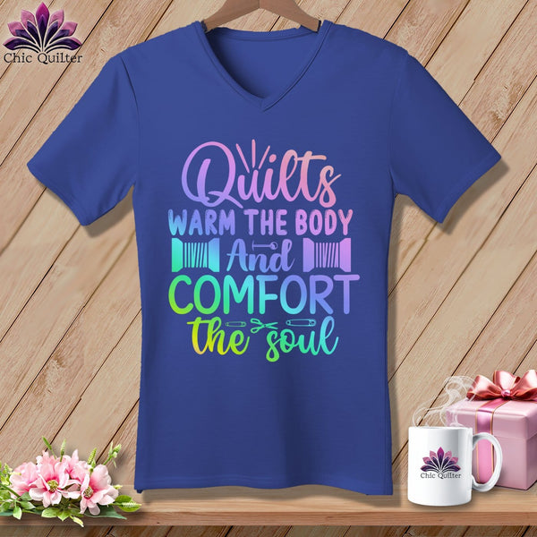 MyDesigns Physical Item Heather True Royal / S Quilts Warm the Body and Comfort the soul ~SuperSoft V-Neck Tee