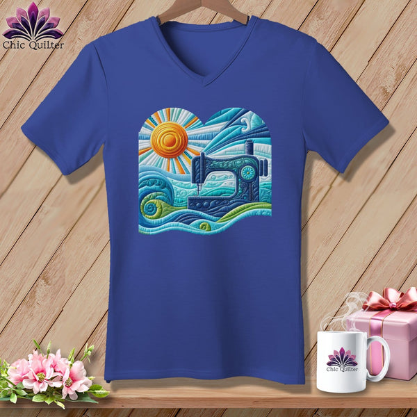 MyDesigns Physical Item Heather True Royal / S Surfing the Fabric Sea ~ SuperSoft V-Neck Tee