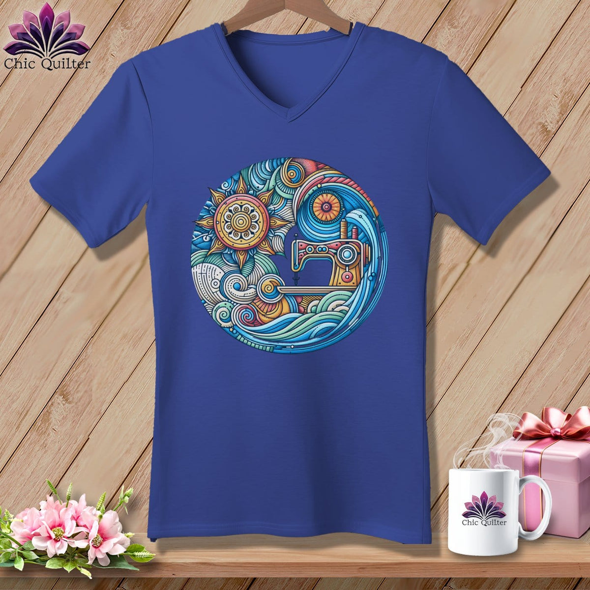 MyDesigns Physical Item Heather True Royal / S Threaded Dreams by the Sea ~ SuperSoft V-Neck Tee