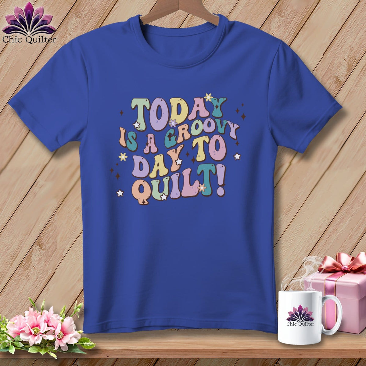 MyDesigns Physical Item Heather True Royal / S Today is a Groovy Day to Quilt ~ SuperSoft Relaxed Fit Tee