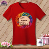 MyDesigns Physical Item M / Red Rainbow Personalized Curves & Button Bloom ~ V-Neck Tee
