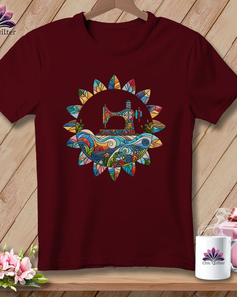 MyDesigns Physical Item Maroon / S Quilt-a-Daisy ~ Relaxed Fit Tee