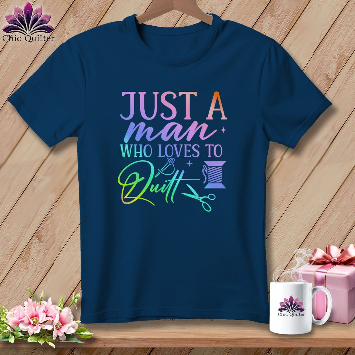 MyDesigns Physical Item Navy / S Just a Man Who Loves to Quilt ~Premium Tee