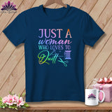 MyDesigns Physical Item Navy / S Just a Woman Who Loves to Quilt ~Premium Tee
