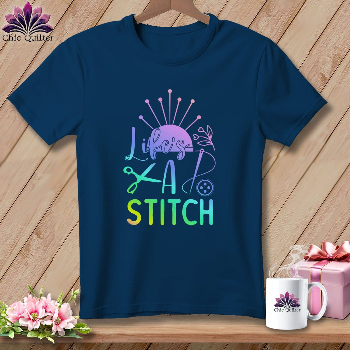 MyDesigns Physical Item Navy / S Life's a stitch ~Premium Tee