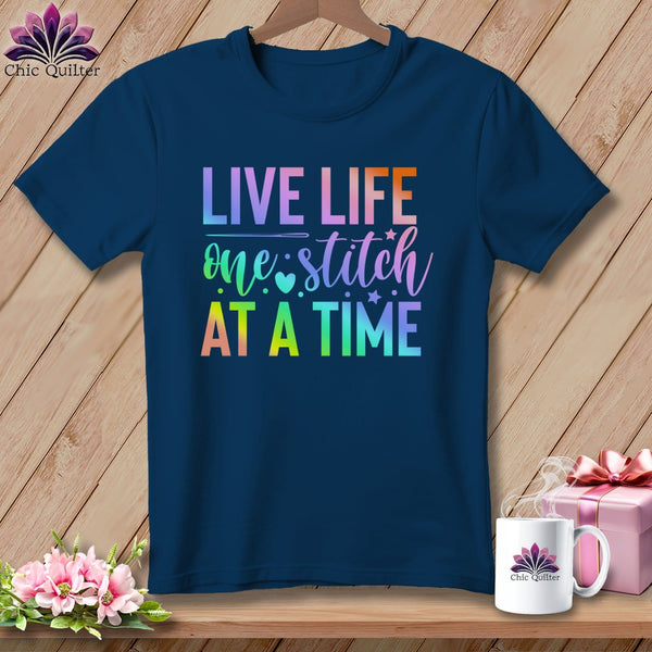 MyDesigns Physical Item Navy / S Live Life One Stitch at a Time ~Premium Tee