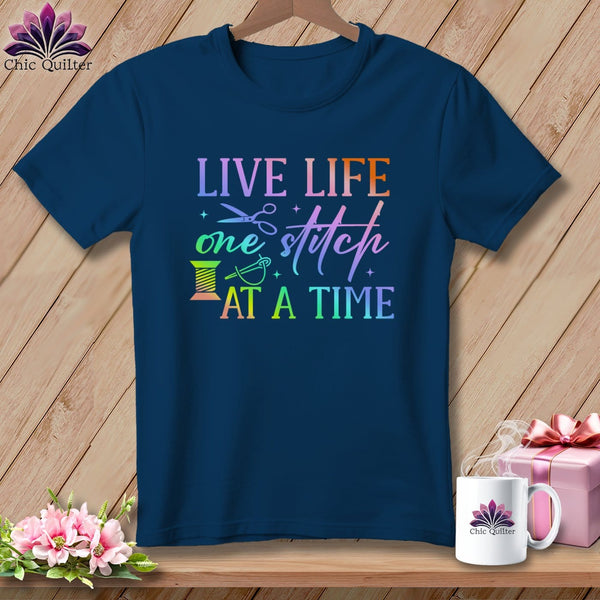 MyDesigns Physical Item Navy / S Live Life One Stitch at a Time ~Premium Tee