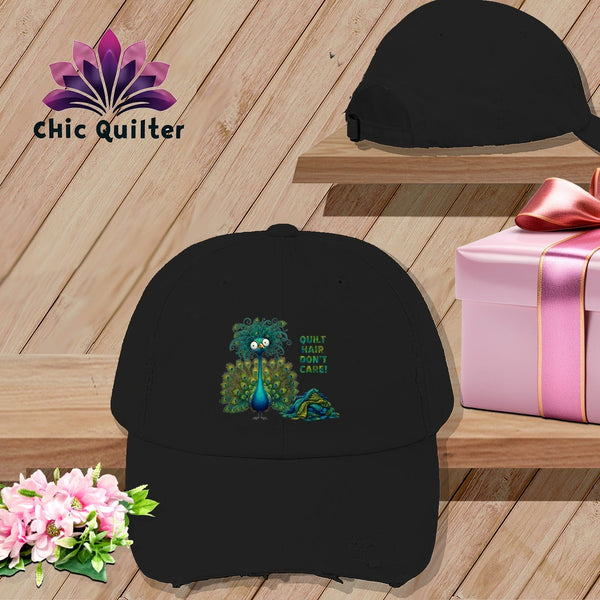 MyDesigns Physical Item One size / Black Quilt Hair Don’t Care ~ Lady Plumeadora ~ Distressed Baseball Cap