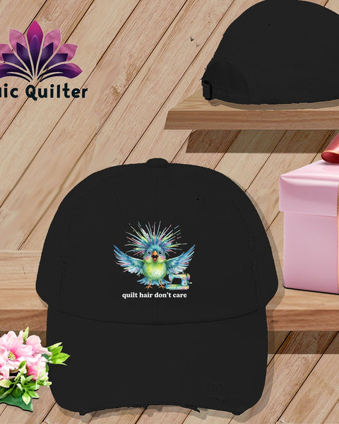 MyDesigns Physical Item One size / Black Quilt Hair Don’t Care ~ Ziggy Bobbin ~ Distressed Baseball Cap