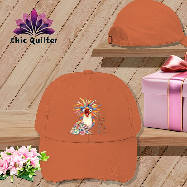 MyDesigns Physical Item One size / Burnt Orange Quilt Hair Don’t Care ~ Chaos Finch ~ Distressed Baseball Cap