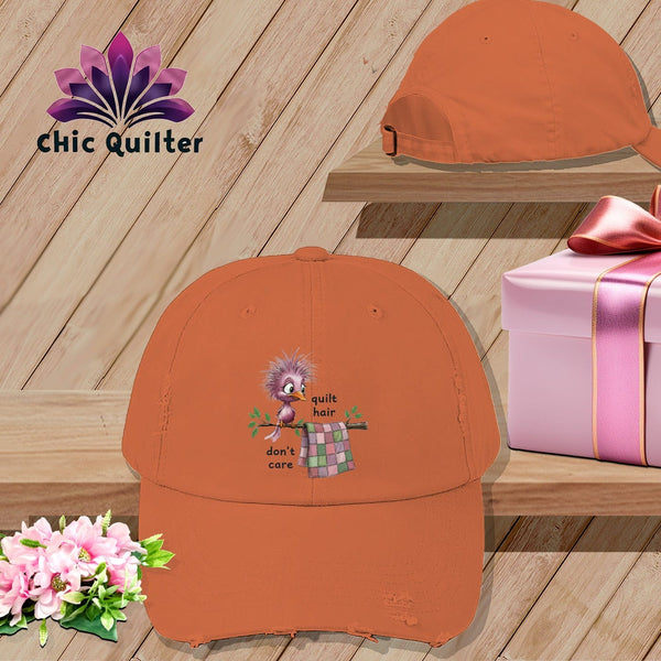 MyDesigns Physical Item One size / Burnt Orange Quilt Hair Don’t Care ~ Pip Patchlet ~ Distressed Baseball Cap