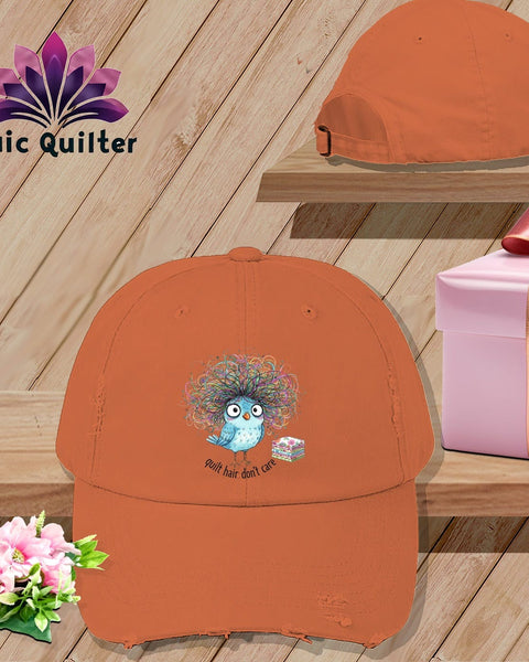 MyDesigns Physical Item One size / Burnt Orange Quilt Hair Don’t Care ~ Puffin Bea ~ Distressed Baseball Cap