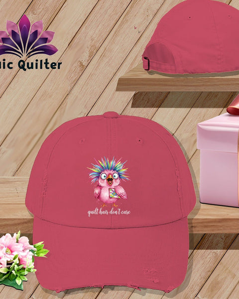 MyDesigns Physical Item One size / Dashing Red Quilt Hair Don’t Care ~ Peaches Plume ~ Distressed Baseball Cap