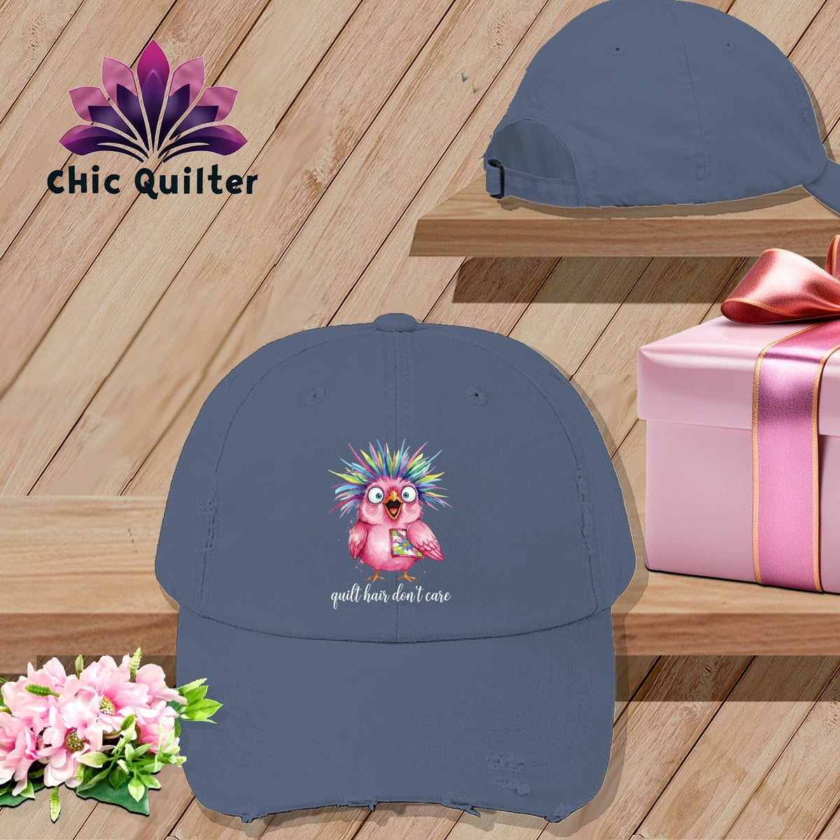 MyDesigns Physical Item One size / Scotland Blue Quilt Hair Don’t Care ~ Peaches Plume ~ Distressed Baseball Cap