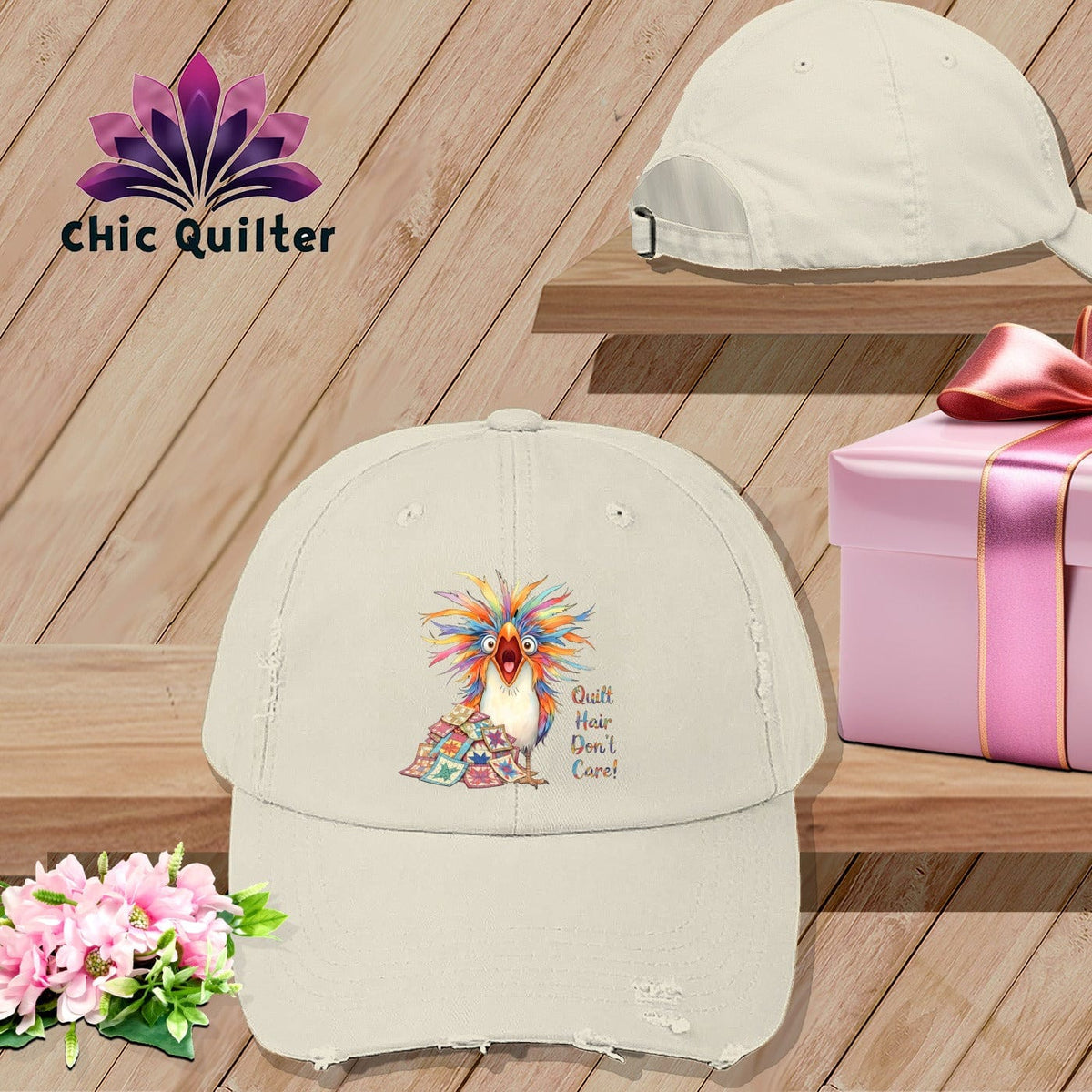 MyDesigns Physical Item One size / Stone Quilt Hair Don’t Care ~ Chaos Finch ~ Distressed Baseball Cap