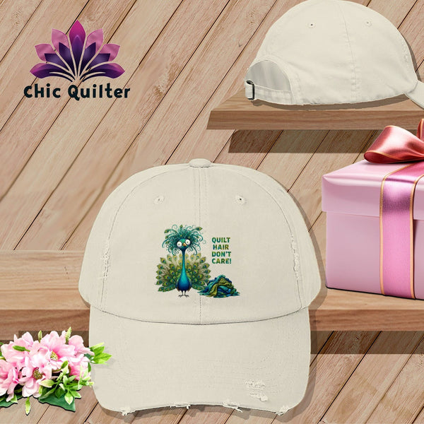 MyDesigns Physical Item One size / Stone Quilt Hair Don’t Care ~ Lady Plumeadora ~ Distressed Baseball Cap