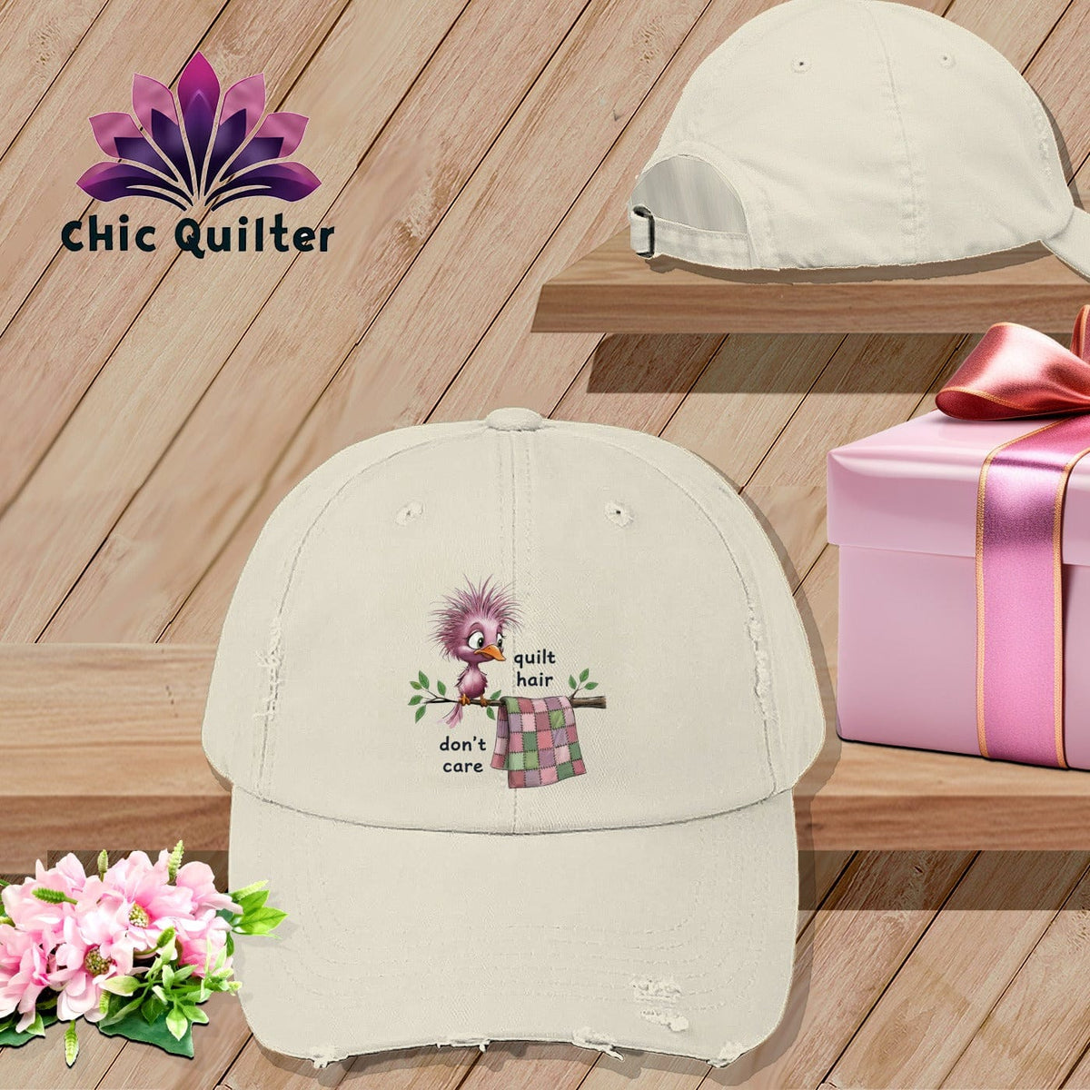MyDesigns Physical Item One size / Stone Quilt Hair Don’t Care ~ Pip Patchlet ~ Distressed Baseball Cap