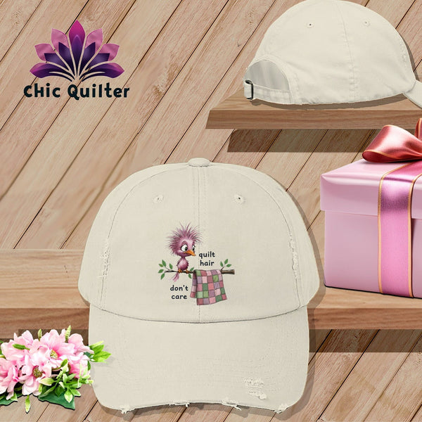 MyDesigns Physical Item One size / Stone Quilt Hair Don’t Care ~ Pip Patchlet ~ Distressed Baseball Cap