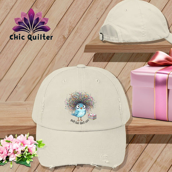 MyDesigns Physical Item One size / Stone Quilt Hair Don’t Care ~ Puffin Bea ~ Distressed Baseball Cap