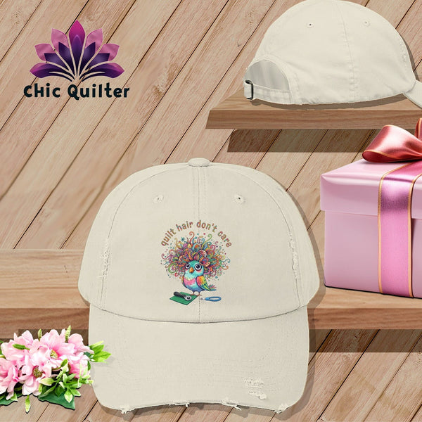 MyDesigns Physical Item One size / Stone Quilt Hair Don’t Care ~ Snipsy Wren ~ Distressed Baseball Cap